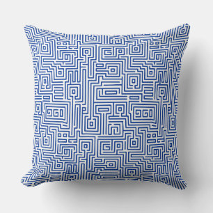 Kuba Maze Style 221019 - Navy on White Throw Pillow