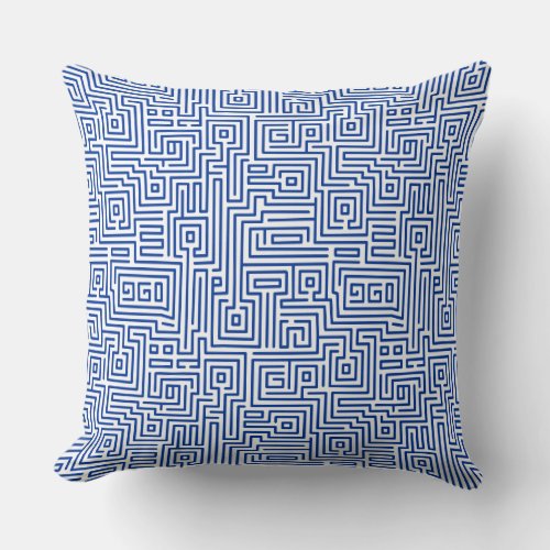 Kuba Maze Style 221019 _ Navy on White Throw Pillow