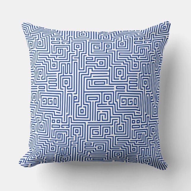 Kuba Maze Style 221019 - Navy on White Throw Pillow (Front)
