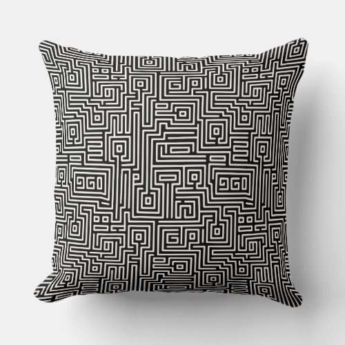 Kuba Maze Style 221019 _ White on Black Throw Pillow