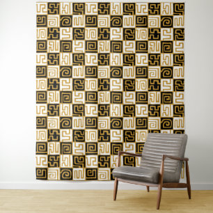 Kuba Style 071019 - Black, White and Gold v1 Tapestry