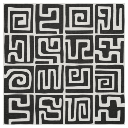Kuba Style Pattern 071019 - Black and White Fabric