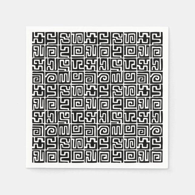 Kuba Style Pattern 071019 - Black and White Napkins (Front)