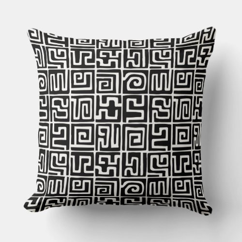 Kuba Style Pattern 071019 _ Black and White Throw Pillow