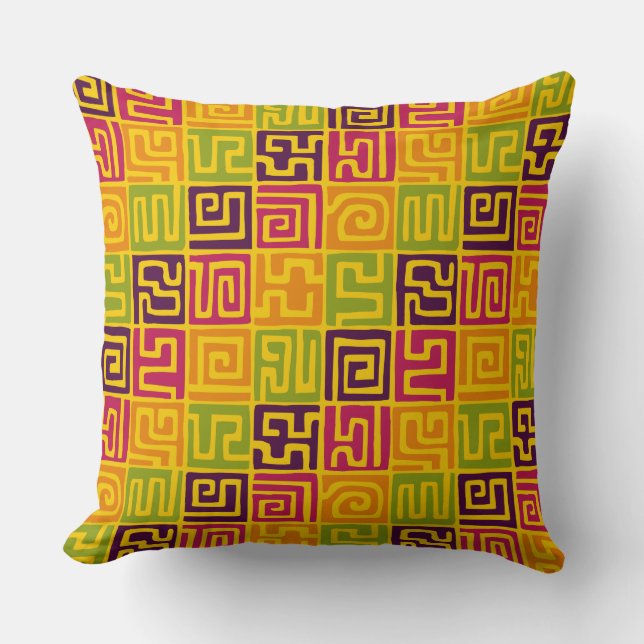 Kuba Style Pattern 071019 - Colours Throw Pillow (Front)