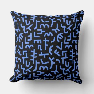 Kuba Style Pattern 121019 - Baby Blue on Black Throw Pillow