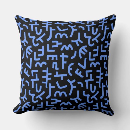 Kuba Style Pattern 121019 _ Baby Blue on Black Throw Pillow