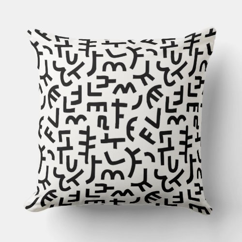 Kuba Style Pattern 121019 _ Black on White Throw Pillow