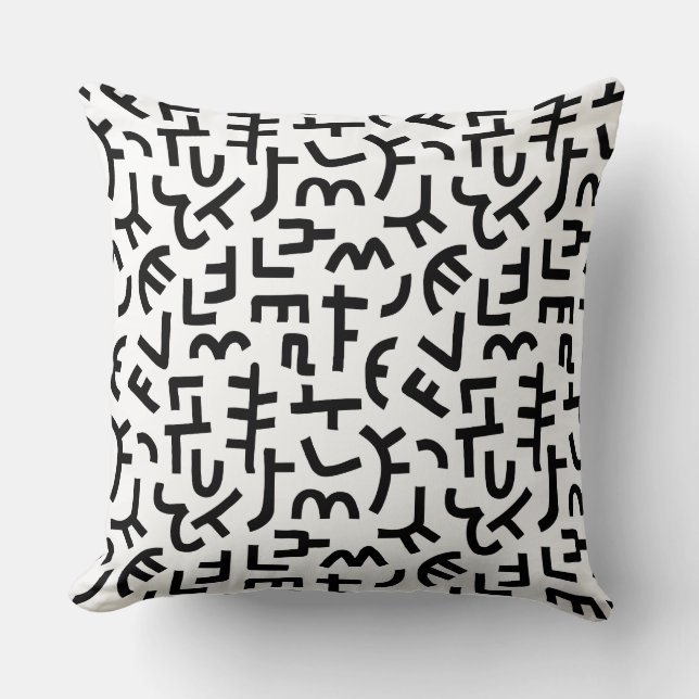 Kuba Style Pattern 121019 - Black on White Throw Pillow (Front)