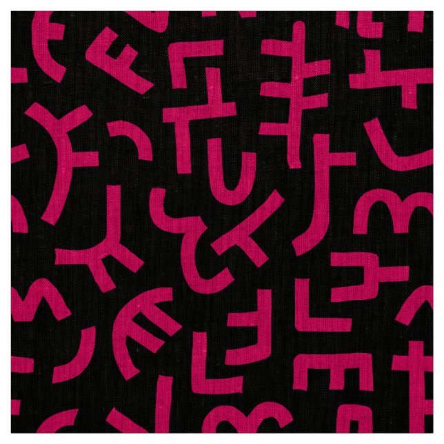 Kuba Style Pattern 121019 - Neon Red on Black Fabric (Swatch)