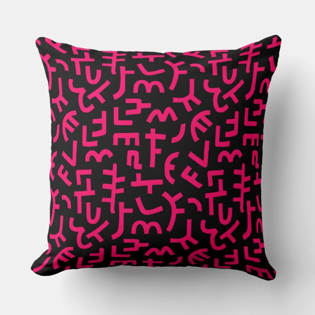 Kuba Style Pattern 121019 - Neon Red on Black Throw Pillow (Front)