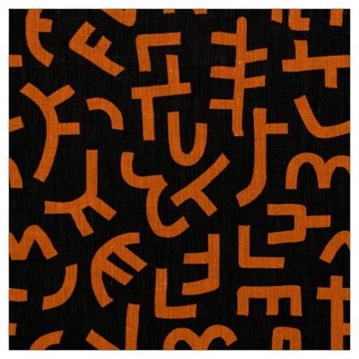 Kuba Style Pattern 121019 - Orange on Black Fabric