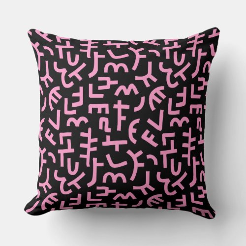 Kuba Style Pattern 121019 _ Pink on Black Throw Pillow