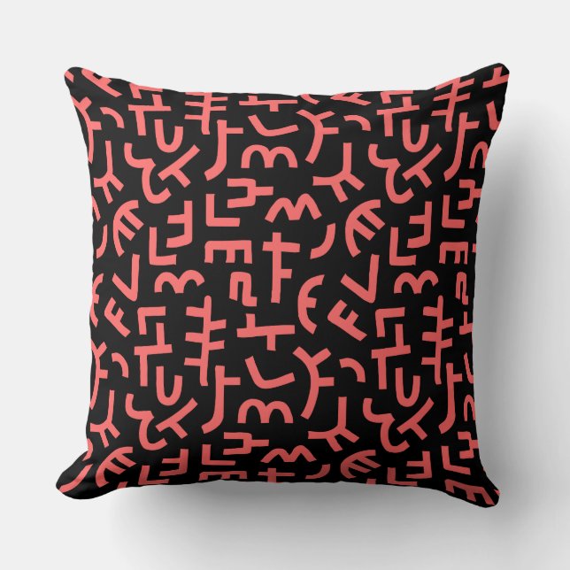 Kuba Style Pattern 121019 - Tropical Pink on Black Throw Pillow (Front)