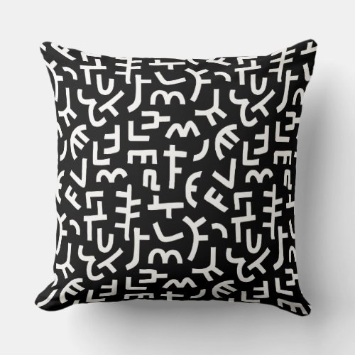 Kuba Style Pattern 121019 _ White on Black Throw Pillow