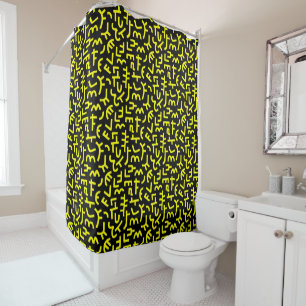 Kuba Style Pattern 121019 - Yellow on Black Shower Curtain
