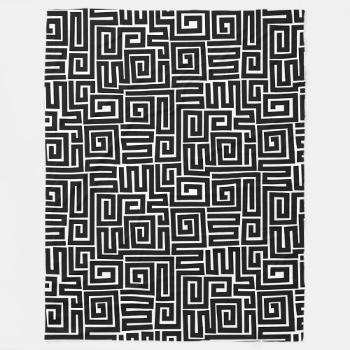 Kuba Style Pattern 280922 _ Black on White Fleece Blanket