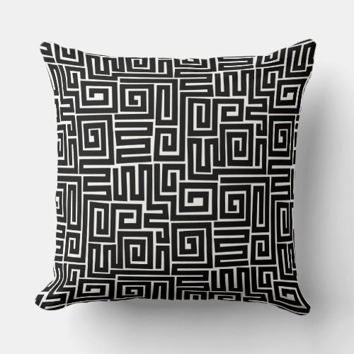 Kuba Style Pattern 280922 _ Black on White Throw Pillow
