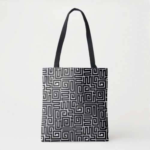 Kuba Style Pattern 280922 _ Black on White Tote Bag
