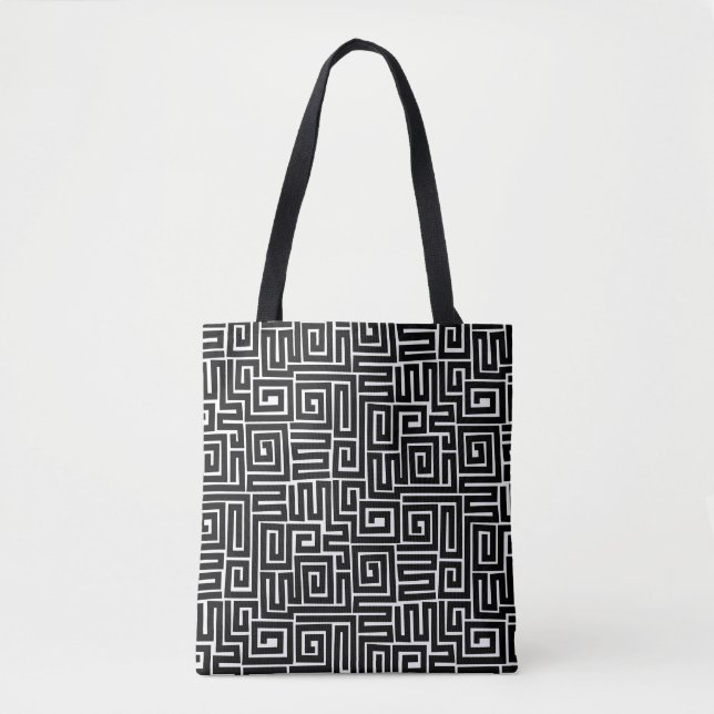 Kuba Style Pattern 280922 - Black on White Tote Bag (Front)