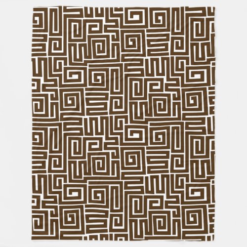 Kuba Style Pattern 280922 _ Dark Brown on White Fleece Blanket