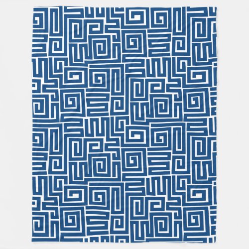 Kuba Style Pattern 280922 _ Shibori Blue on White Fleece Blanket