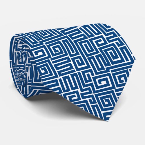Kuba Style Pattern 280922 _ Shibori Blue on White Neck Tie