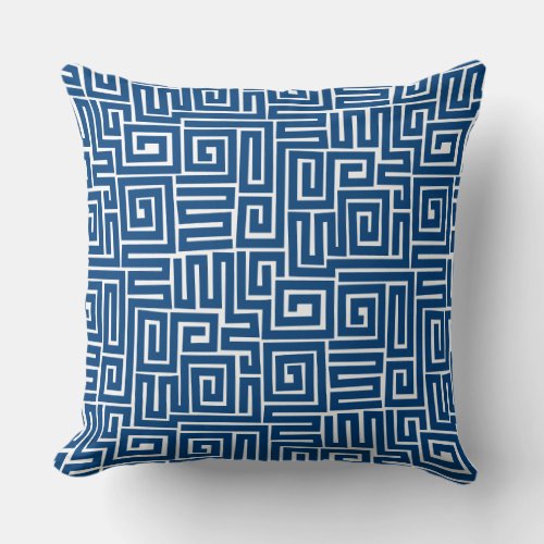 Kuba Style Pattern 280922 _ Shibori Blue on White Throw Pillow