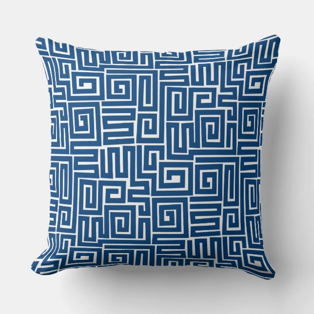 Kuba Style Pattern 280922 - Shibori Blue on White Throw Pillow (Front)