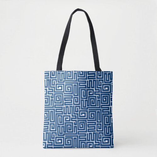 Kuba Style Pattern 280922 _ Shibori Blue on White Tote Bag