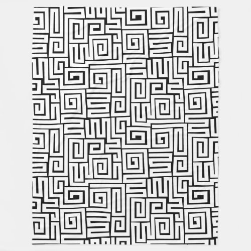 Kuba Style Pattern 280922 _ White on Black Fleece Blanket