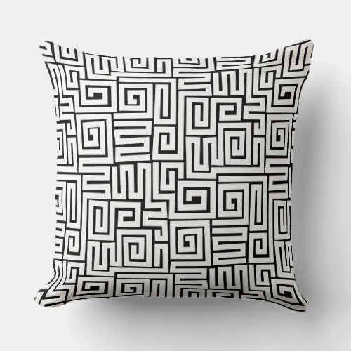 Kuba Style Pattern 280922 _ White on Black Throw Pillow