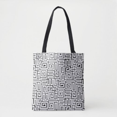 Kuba Style Pattern 280922 _ White on Black Tote Bag