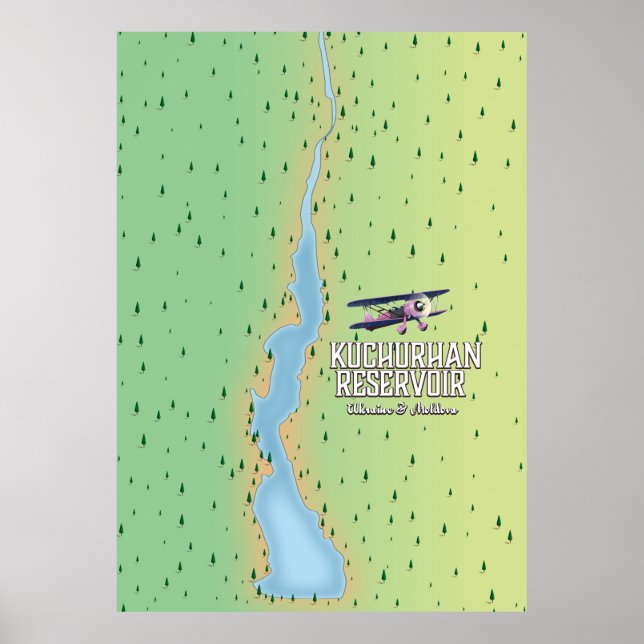 Kuchurhan reservoir Ukraine & Moldova Map Poster (Front)