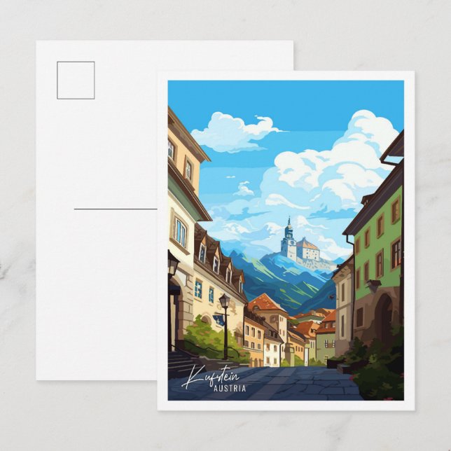 Kufstein Austria vintage travel illustration Postcard (Front/Back)