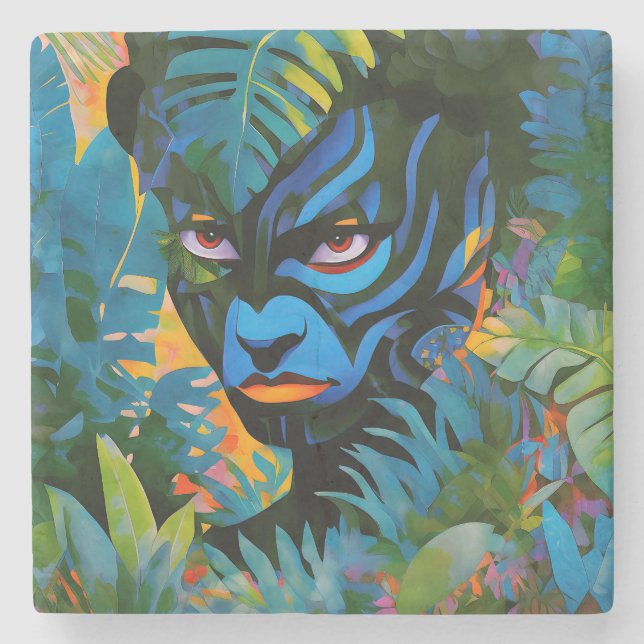 “Kuiráya” –  Painted Leaf - Women In Amazonia Stone Coaster (Front)