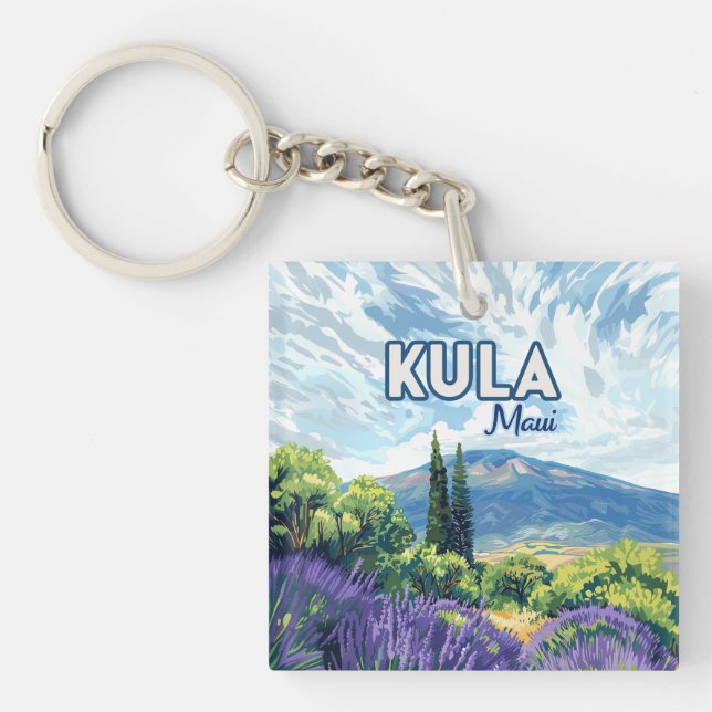 Kula Maui Haleakala Hawaii Lavender Retro Keychain (Front)