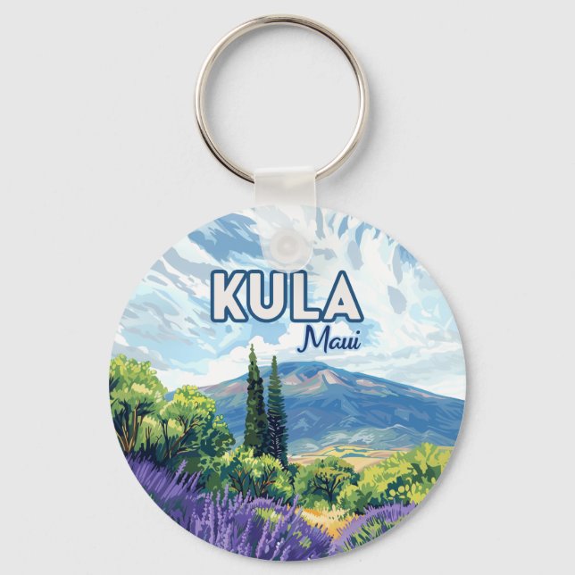 Kula Maui Haleakala Hawaii Lavender Retro Keychain (Front)