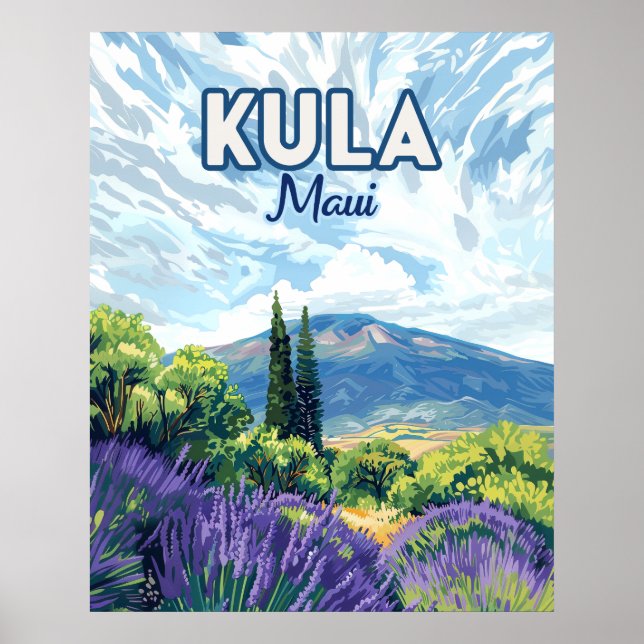 Kula Maui Haleakala Hawaii Lavender Retro Poster (Front)