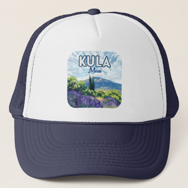 Kula Maui Haleakala Hawaii Lavender Retro Trucker Hat (Front)