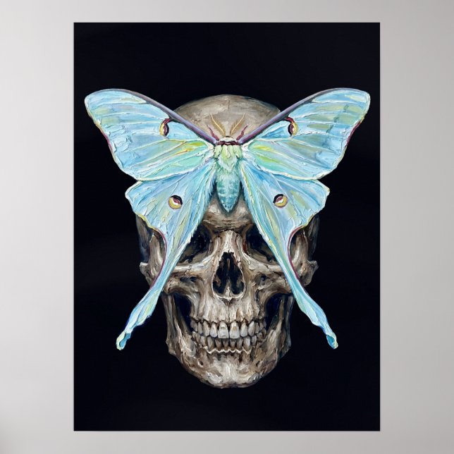 kull and Luna Moth — Memento Mori Impasto Poster (Front)