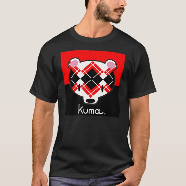 Kuma-chan black n' red argyle T-Shirt (Front)