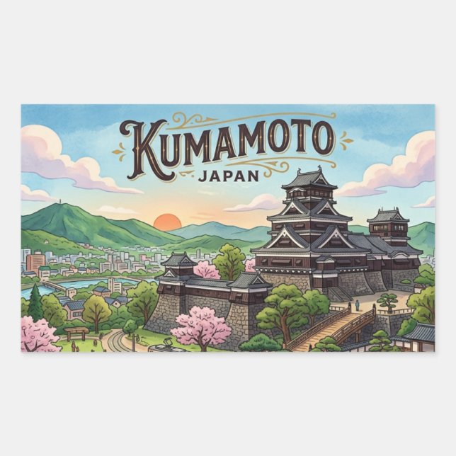 Kumamoto postcard rectangular sticker (Front)