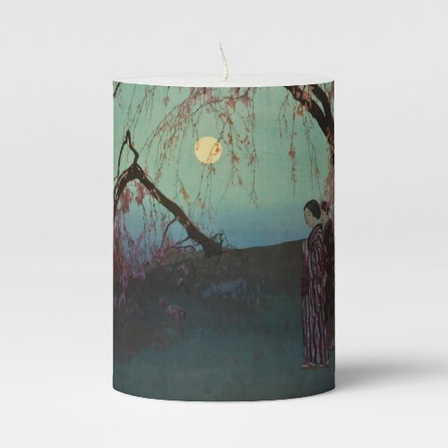 Kumoi Cherry Trees 1920 Japanese woodblock print Pillar Candle