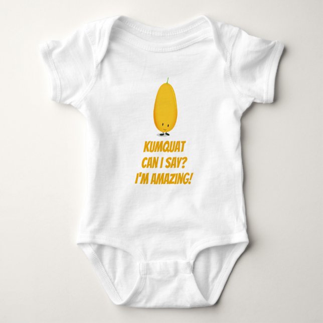 Kumquat Can I Say Fruit Food Pun Large Words Baby Bodysuit (Front)