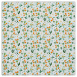 Kumquat Orchid Summer Fruit Pattern on Teal Fabric