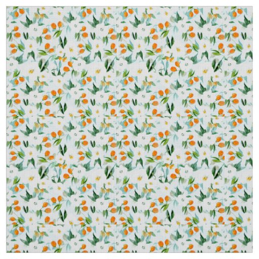 Kumquat Orchid Summer Fruit Pattern on Teal Fabric