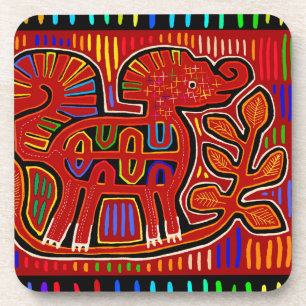 Kuna Indian Baby Elephant - Mola Folk Art Beverage Coaster