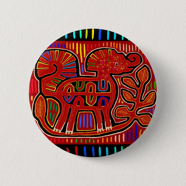 Kuna Indian Baby Elephant - Mola Folk Art Button (Front)