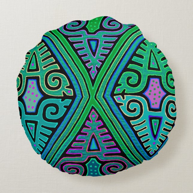 Kuna Indian Diamond Mola Round Pillow (Back)